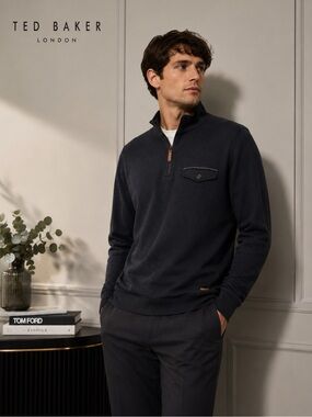 Ted Baker London Navy Quarter Zip Pullover Sweater Size 6 (US XL)